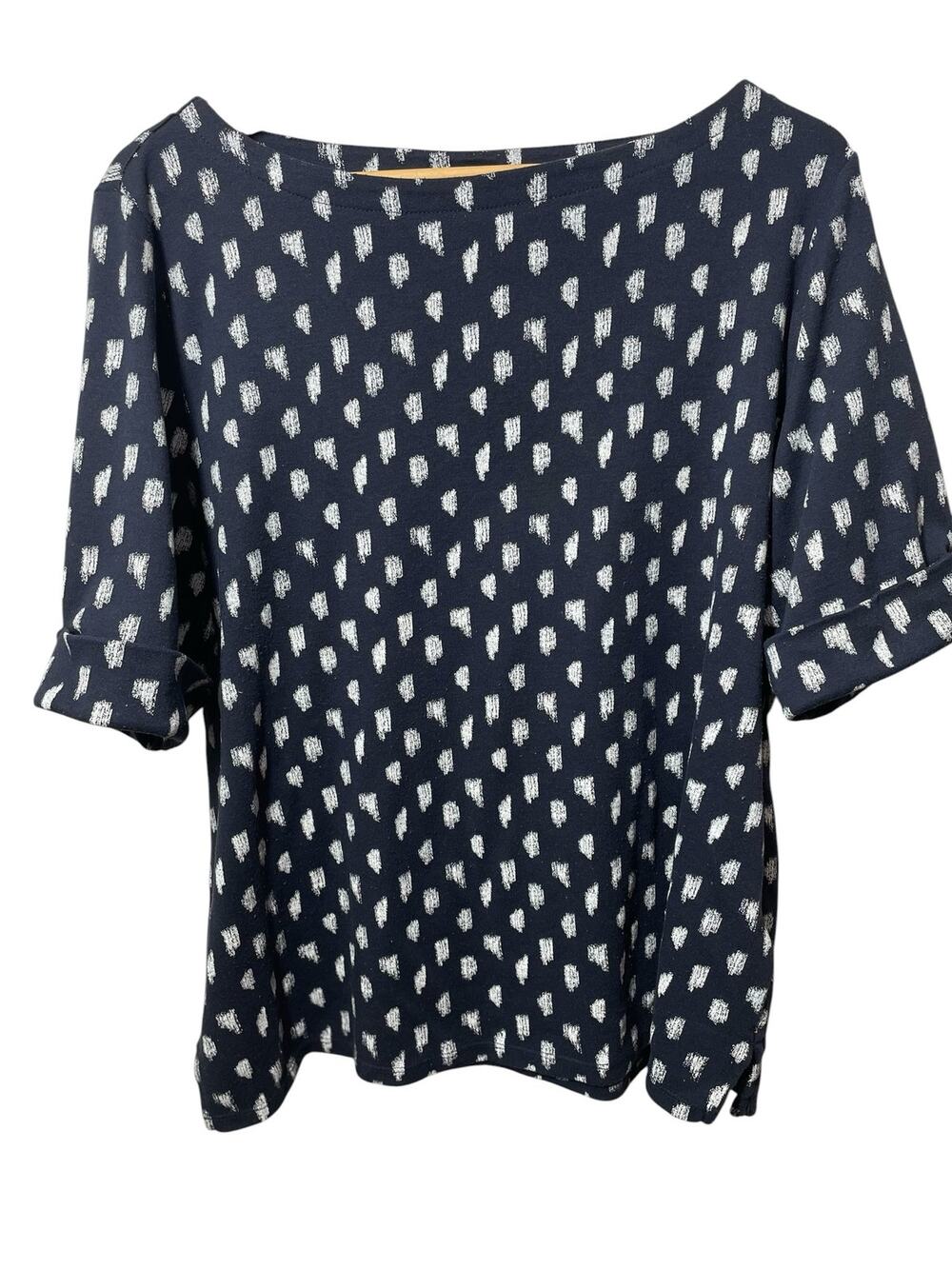 Style & Co Navy Blue Boat Neck Top Short Elbow Cuffed leeve Geometric Print XL